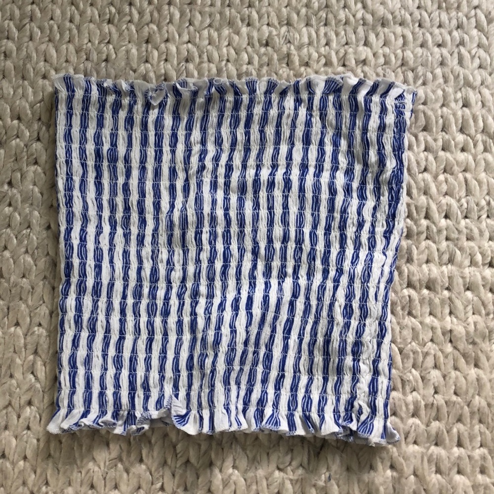 Blue and white stripped tube top